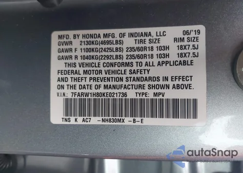 2019 Honda Cr-V Ex-L from USA, damaged, VIN 7FARW1H80KE021736